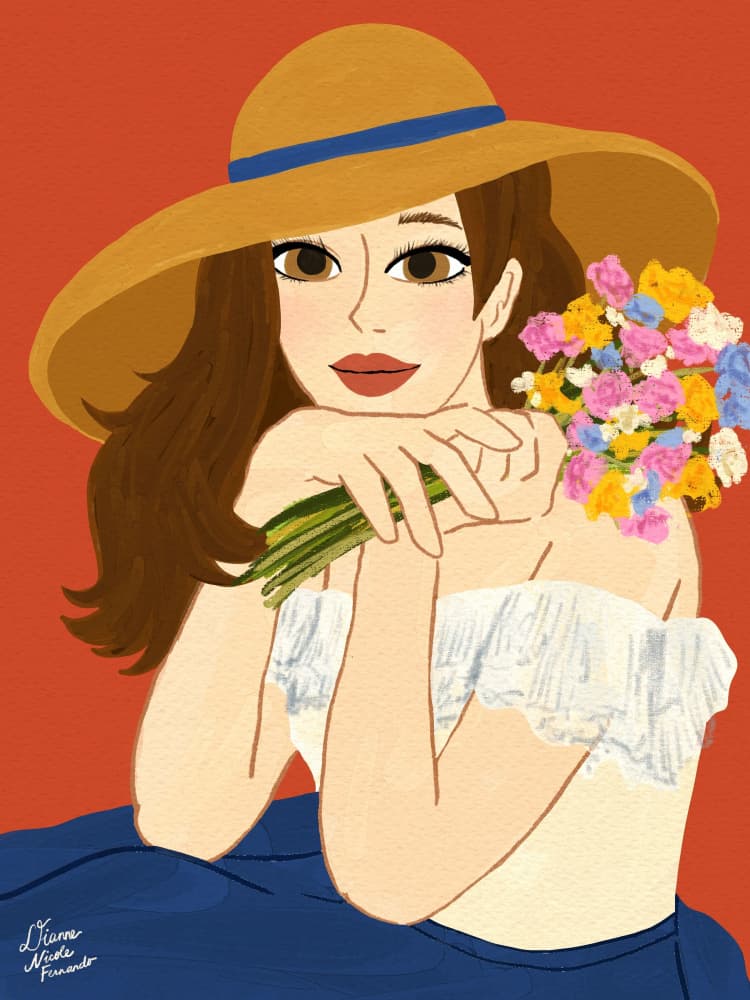 Woman Summer Hat Flowers by Dianne Nicole Fernando — canvas wall art
