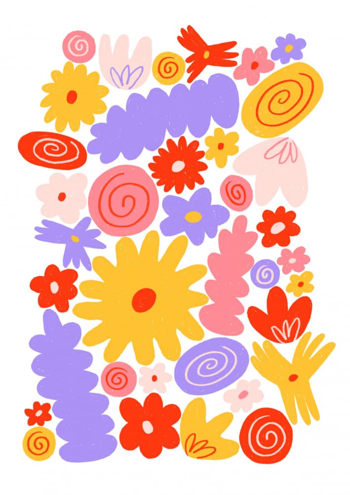 Colorful Abstract Flowers by Eliott Bulpett — canvas wall art