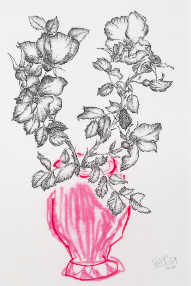 Wild Roses Pink Vase by Mette Rix — canvas wall art