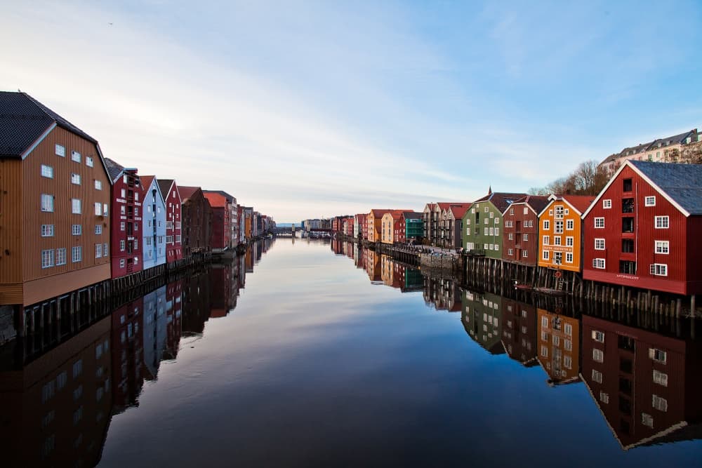 Colorful Trondheim Riverfront by Par Soderman — canvas wall art