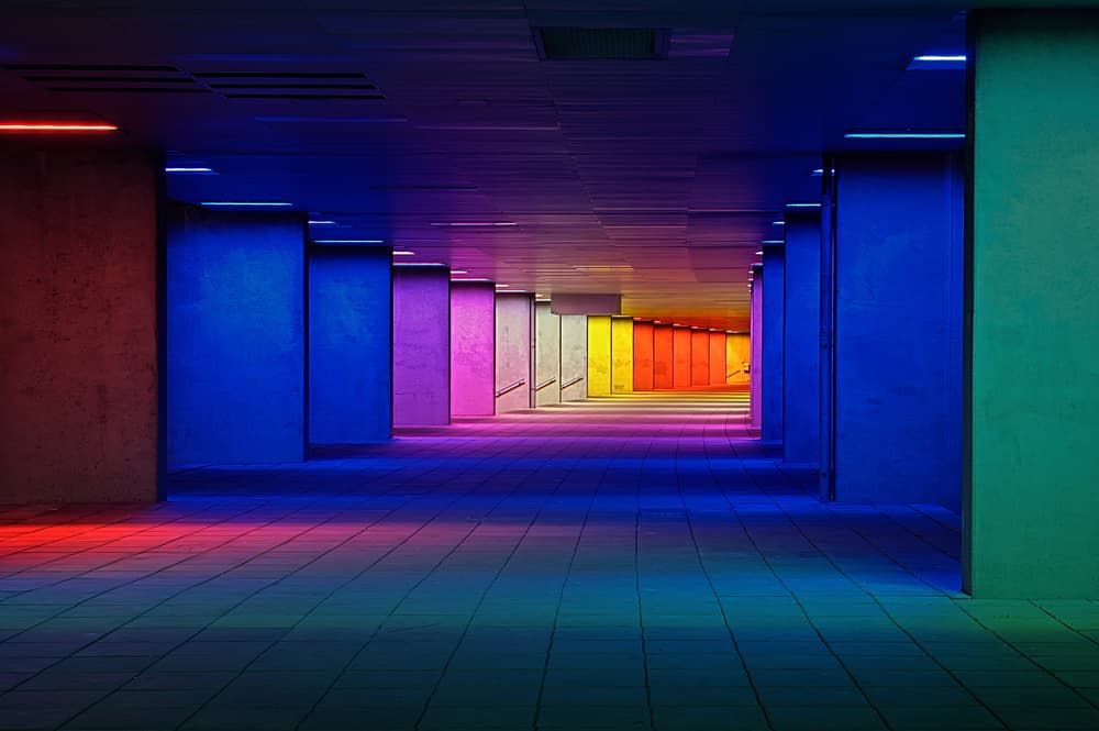 Rainbow Lit Hallway by Oliver Buchmann — canvas wall art