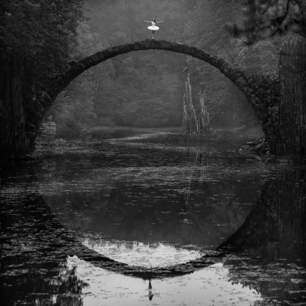 Graceful Ballerina Bridge Reflection by Łukasz Kozłowski — canvas wall art