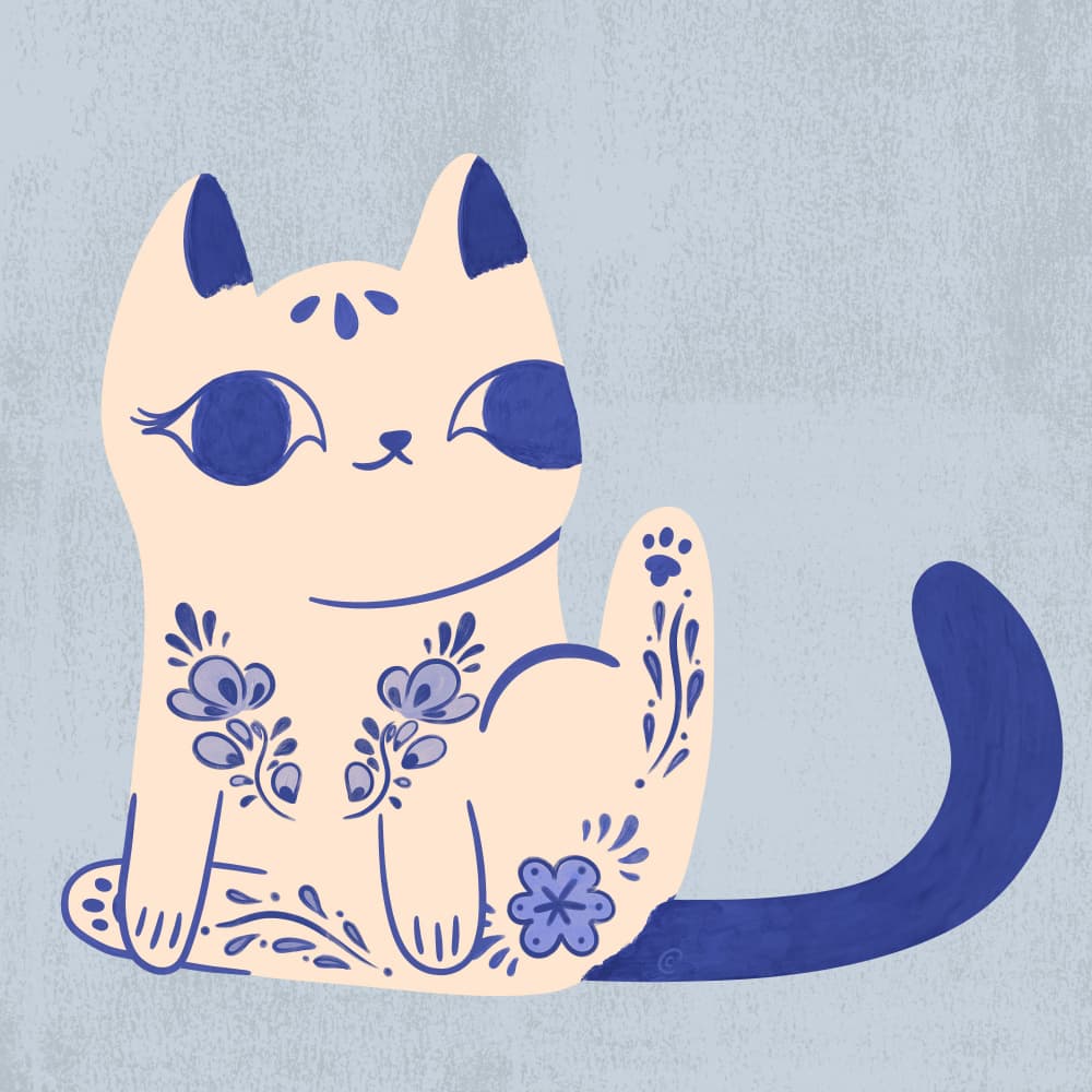 Purrcelin Cat 2 by Carrie Cantwell — canvas wall art
