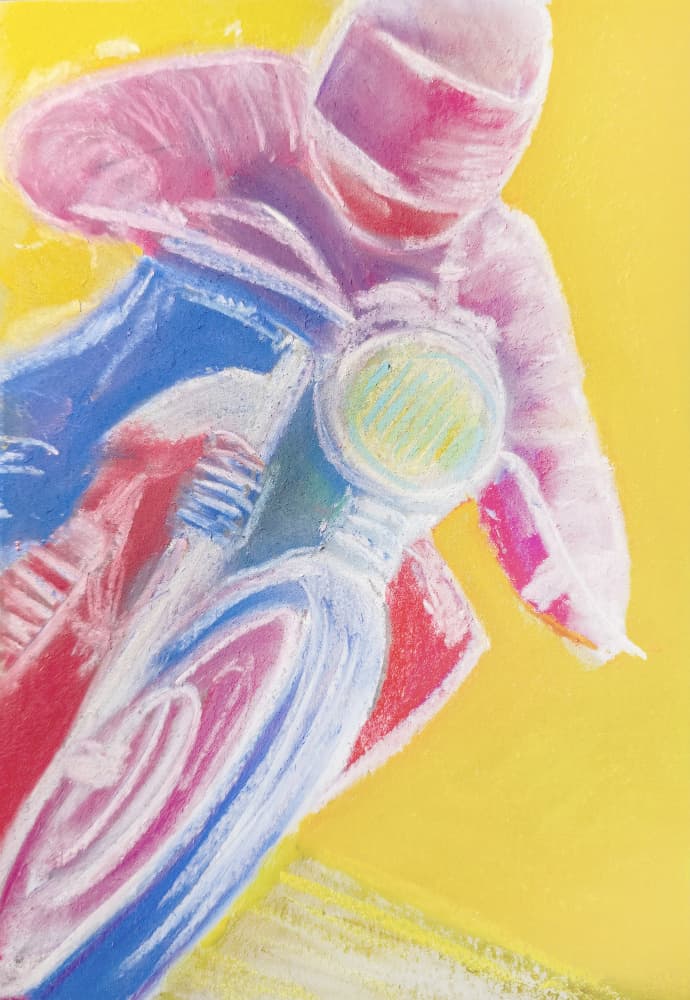 Vibrant Motorcycle Racing by Justyna Jaszke — canvas wall art
