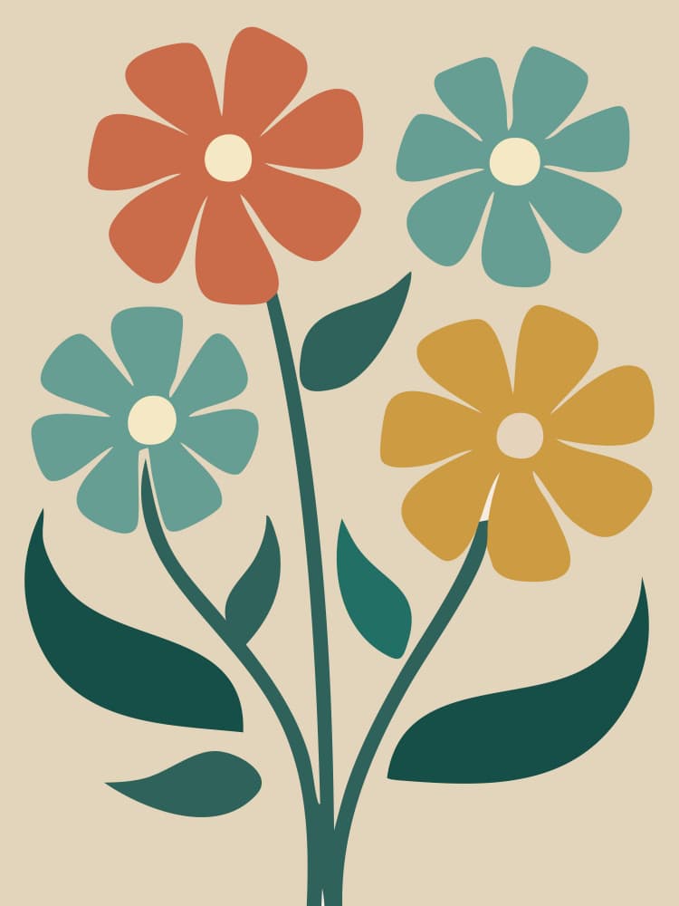 Colorful Mid Century Flowers by Andreas Magnusson — canvas wall art