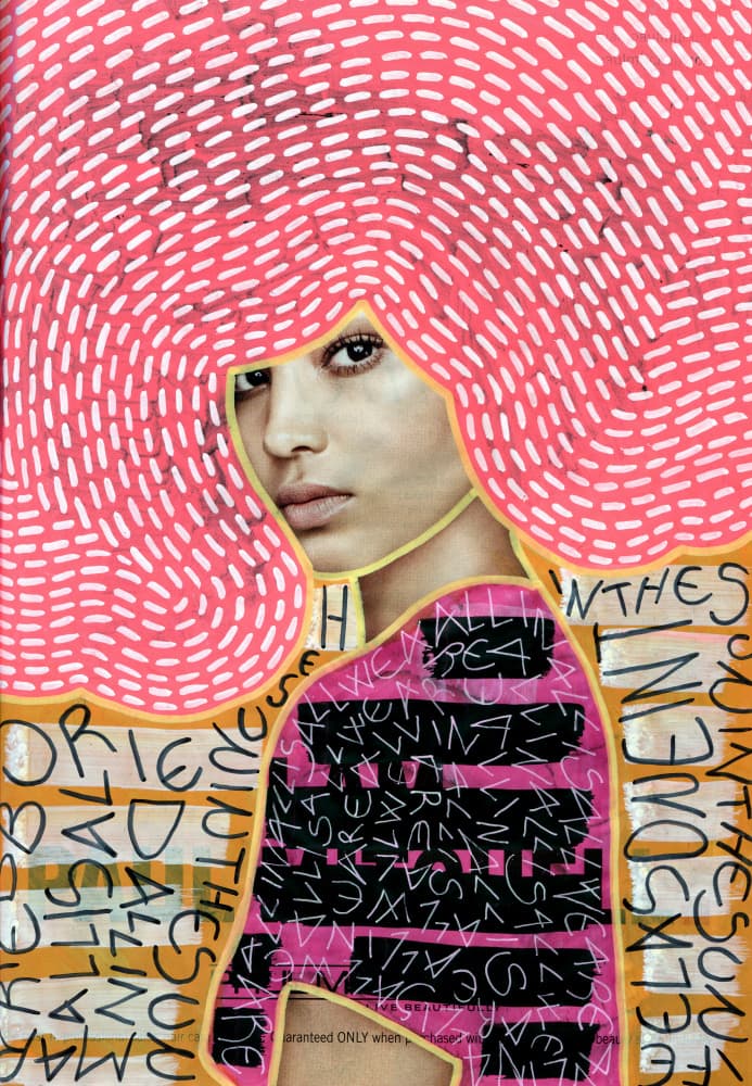Modern Pink Hair Portrait by Naomi Vona — canvas wall art