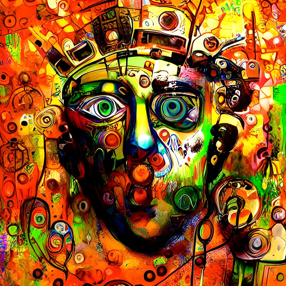 Vibrant Abstract Face by mnemonixART — canvas wall art