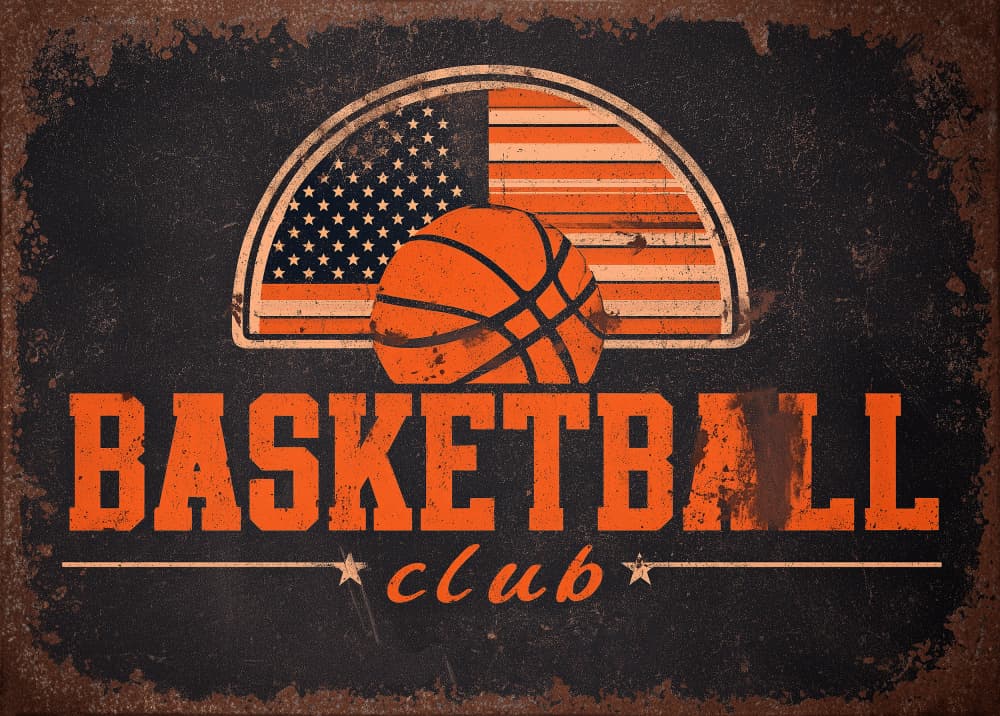 Vintage Basketball Club Flag by Old Artists Studio IV — canvas wall art