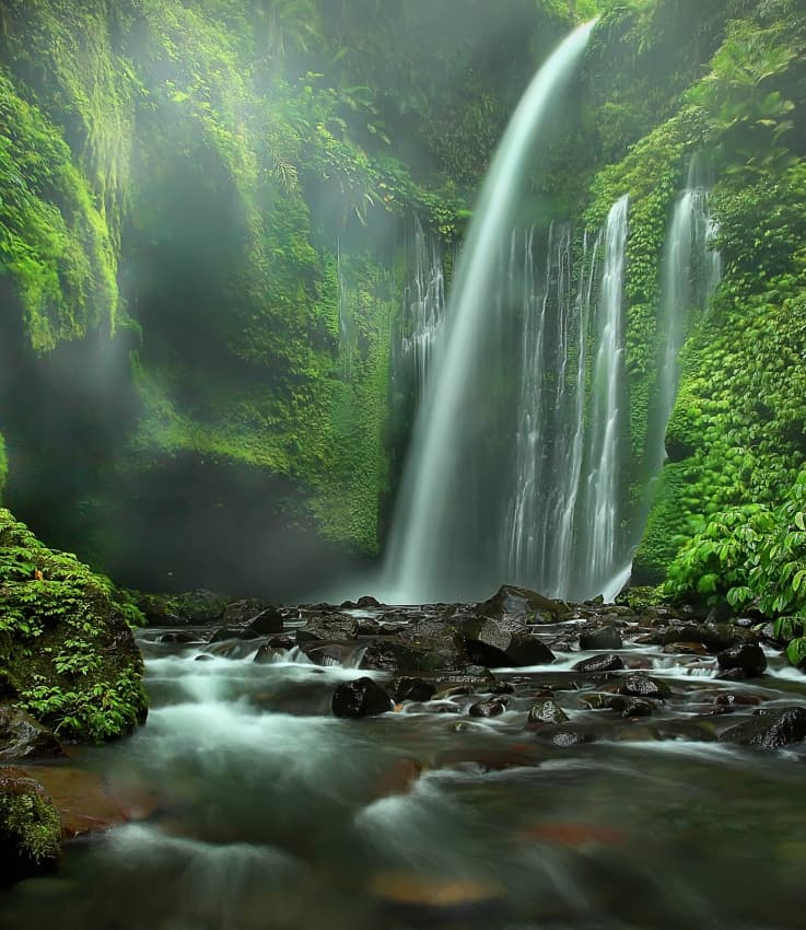 Lush Green Waterfall Stream by Adhi Prayoga — canvas wall art