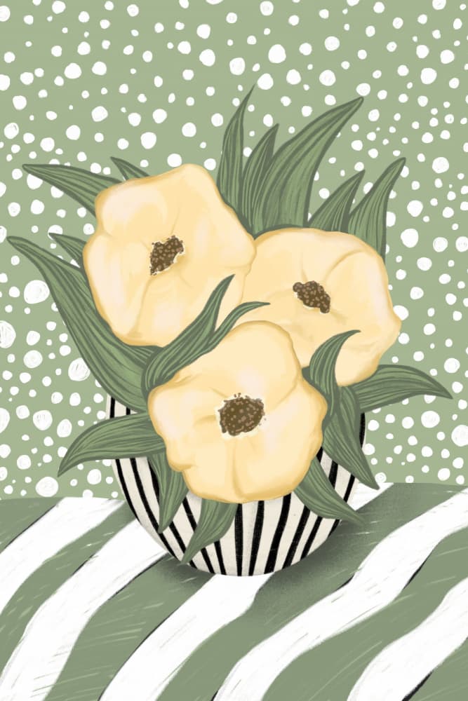 Yellow Flowers Striped Vase by EMELIEmaria — canvas wall art