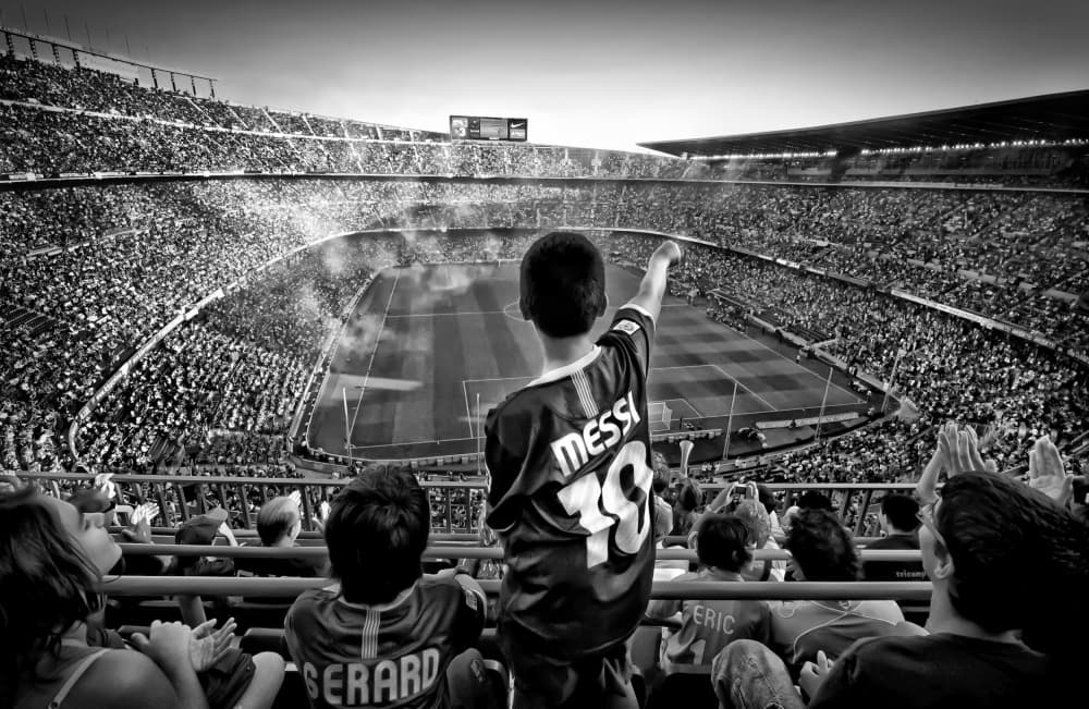 Young Fan Points Stadium by Clemens Geiger — canvas wall art