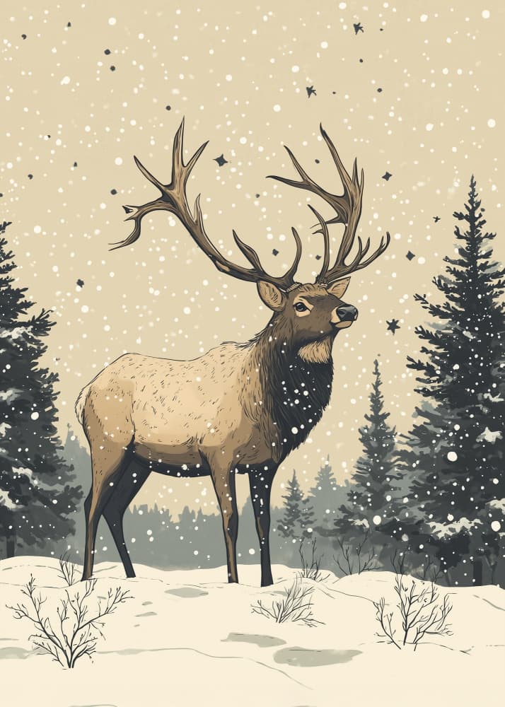 Majestic Winter Elk by Old Artists Studio IV — canvas wall art