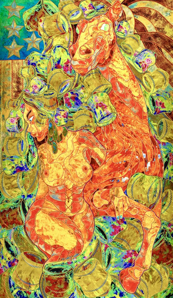 Vibrant Woman And Horse by Kostyantin Malginov — canvas wall art
