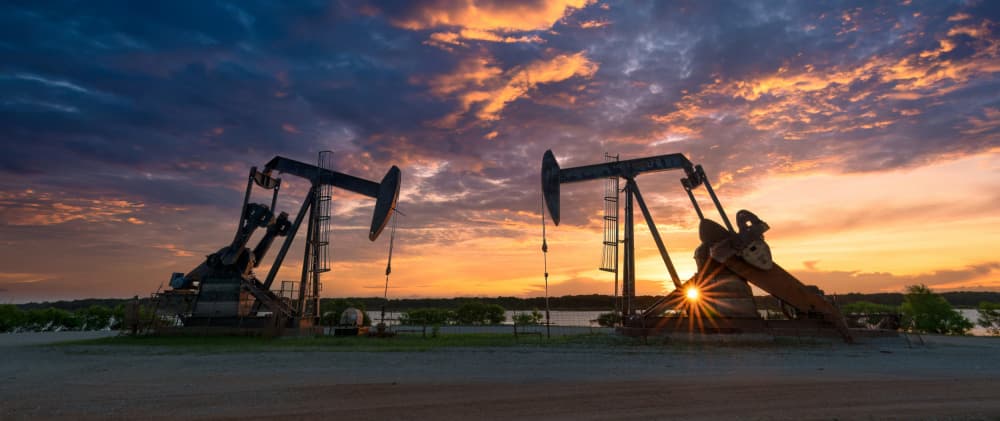 Oil Pumps Golden Sunset by Mike He — canvas wall art