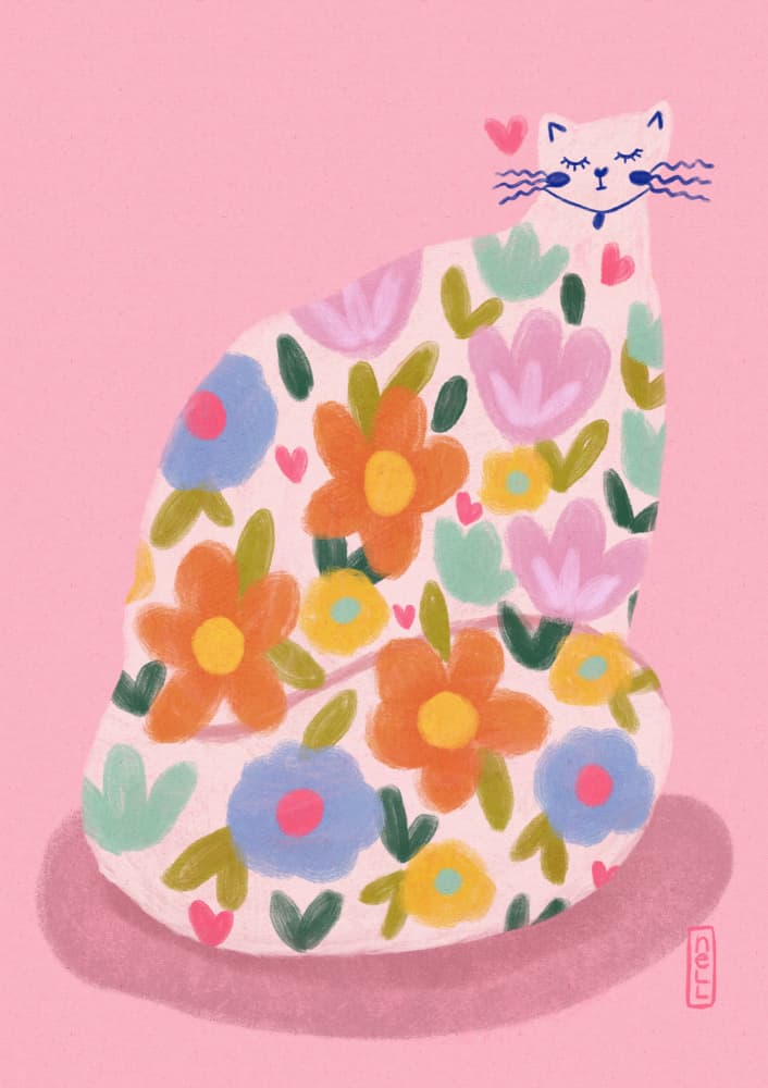 Whimsical Flower Cat by Dirkie Nell — canvas wall art