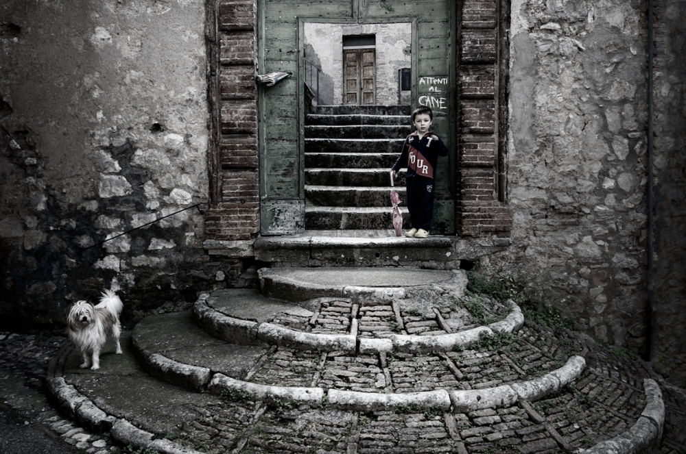 Boy Dog Old Alley by Michiel Hageman — canvas wall art
