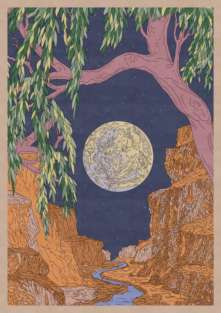 Moonlit Canyon River by OMG Kitty — canvas wall art
