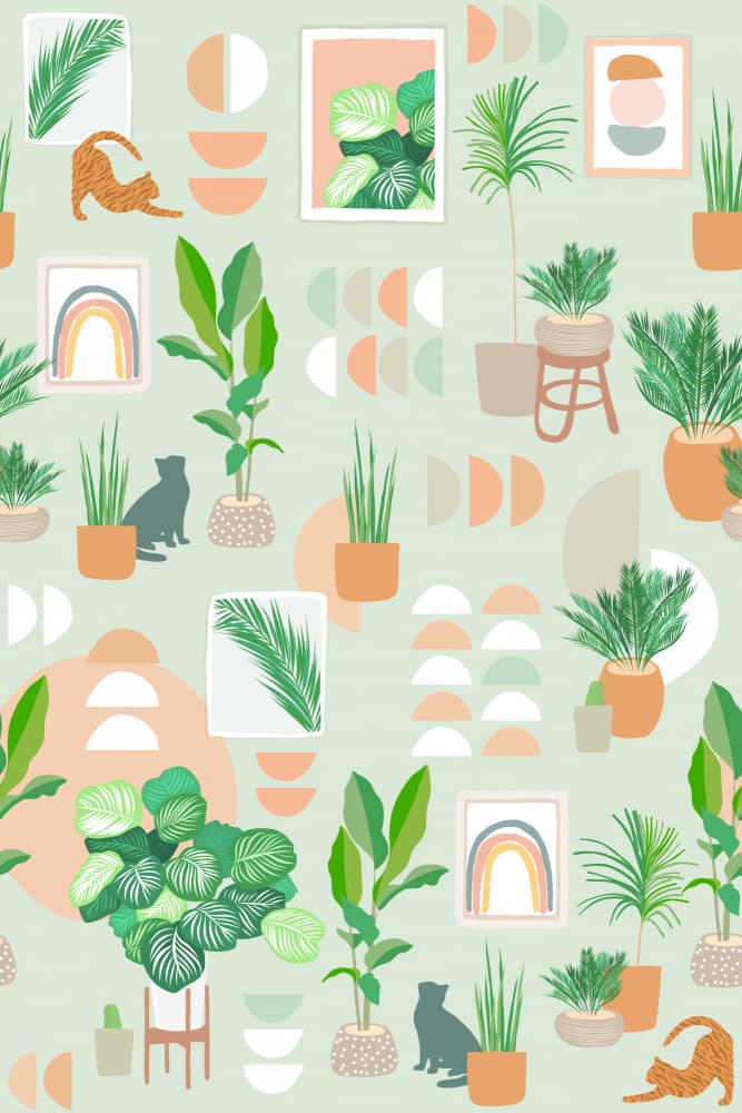 Boho Plants and Cats by Dominique Vari — canvas wall art