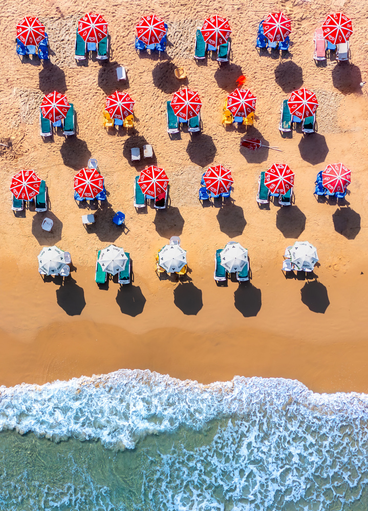 Sunny Beach Umbrellas by Gilad Topaz — canvas wall art