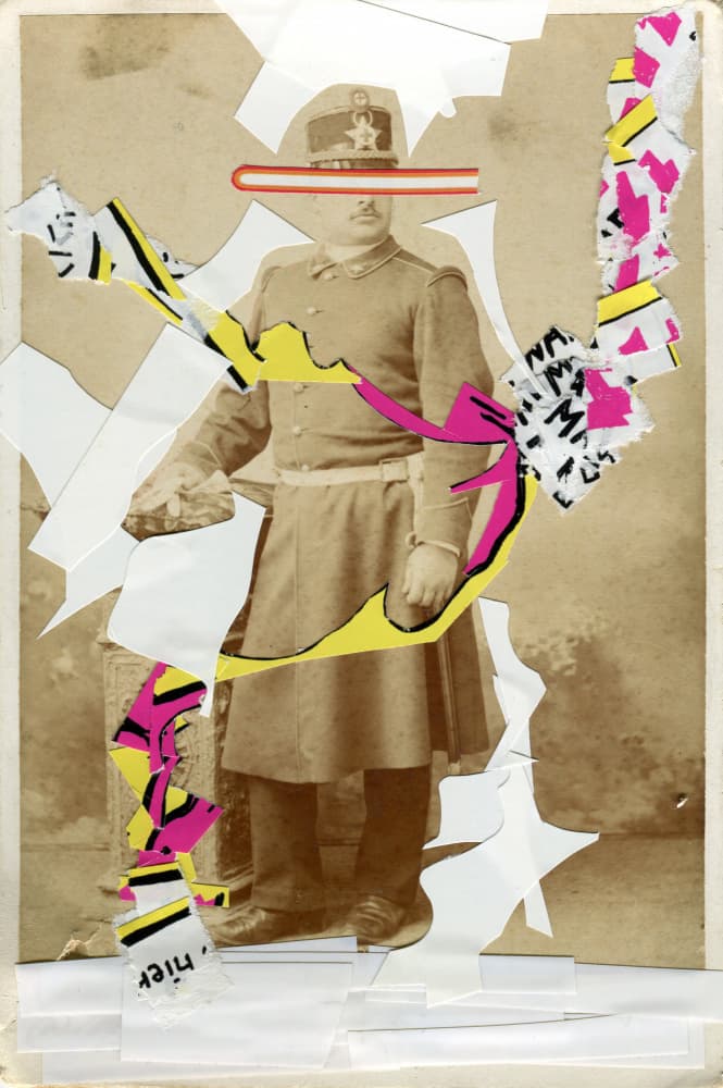 Modern Military Collage by Naomi Vona — canvas wall art