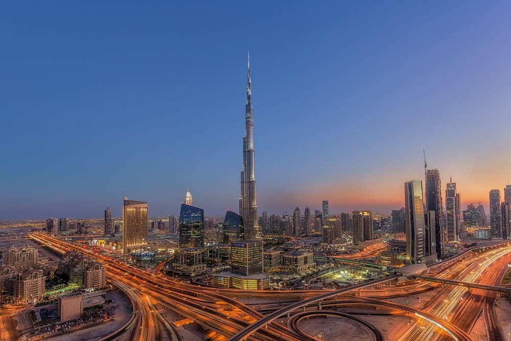Dubai Evening Skyline by Mohammad Rustam — canvas wall art