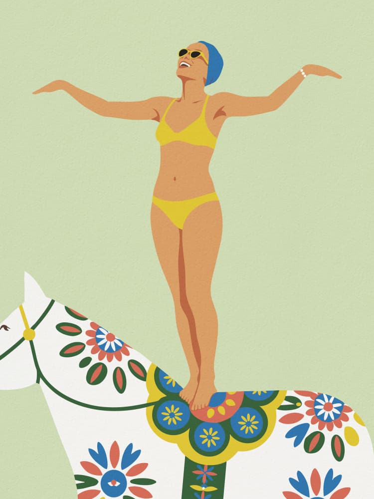 Woman on Dala Horse by Andreas Magnusson — canvas wall art