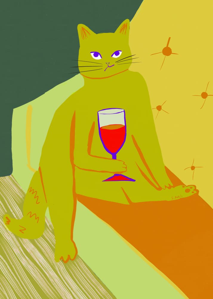 Relaxed Cat Sips Wine by Sharyn Bursic — canvas wall art