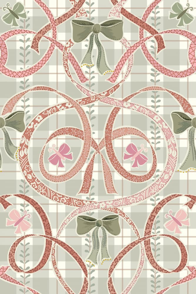 Vintage Ribbon Butterfly Pattern by Annick — canvas wall art