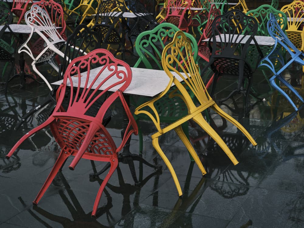Colorful Cafe Reflections by engin akyurt — canvas wall art