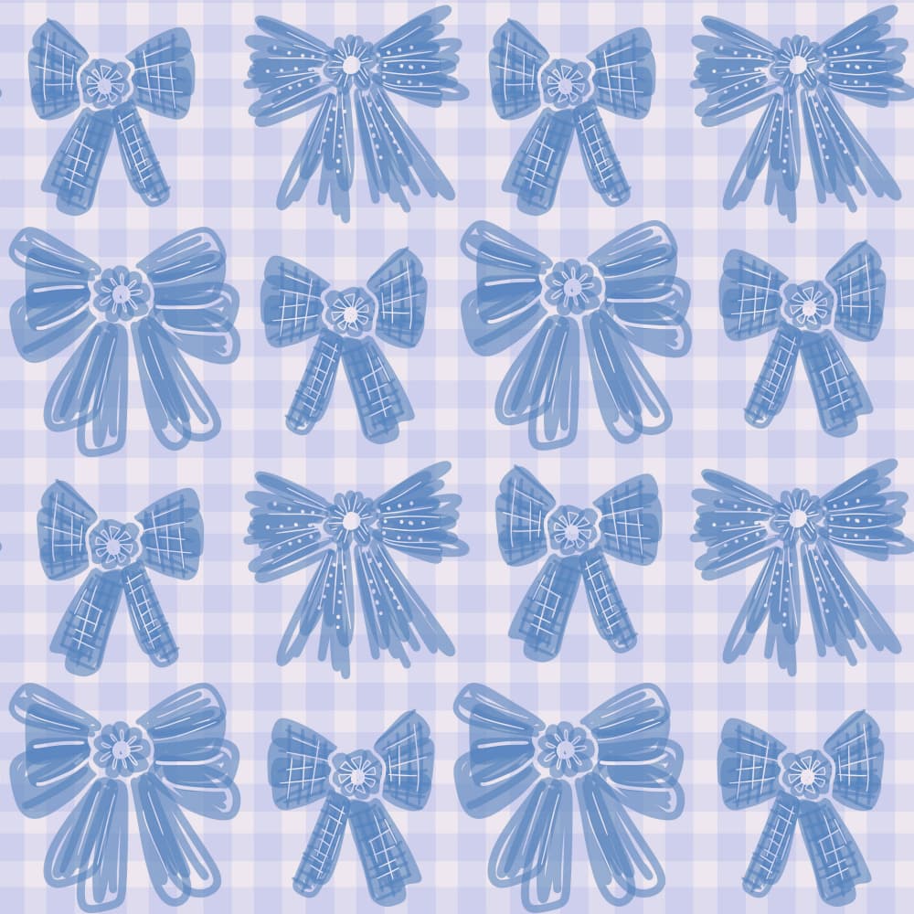 Gingham Bows Blue by Anis Illustration — canvas wall art