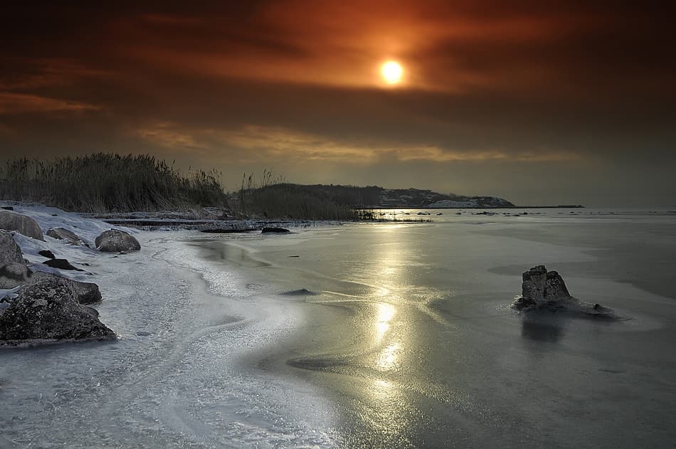 Golden Winter Shoreline by Istvan Lichner — canvas wall art