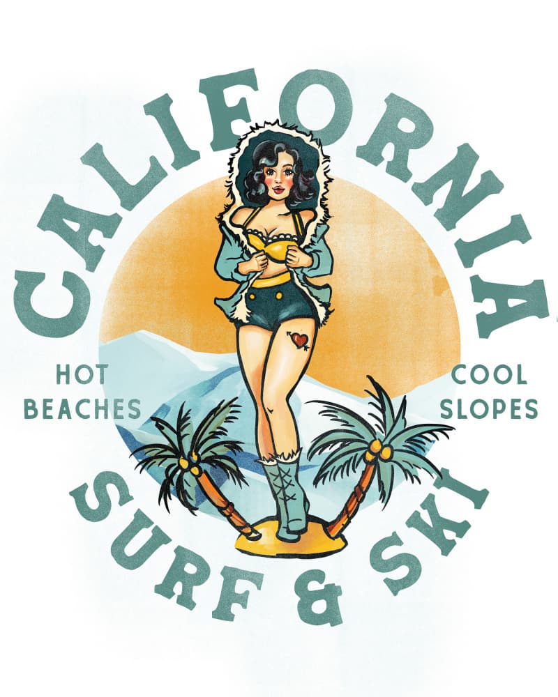 California Surf &amp; Ski Pin Up Art by The Whiskey Ginger — canvas wall art