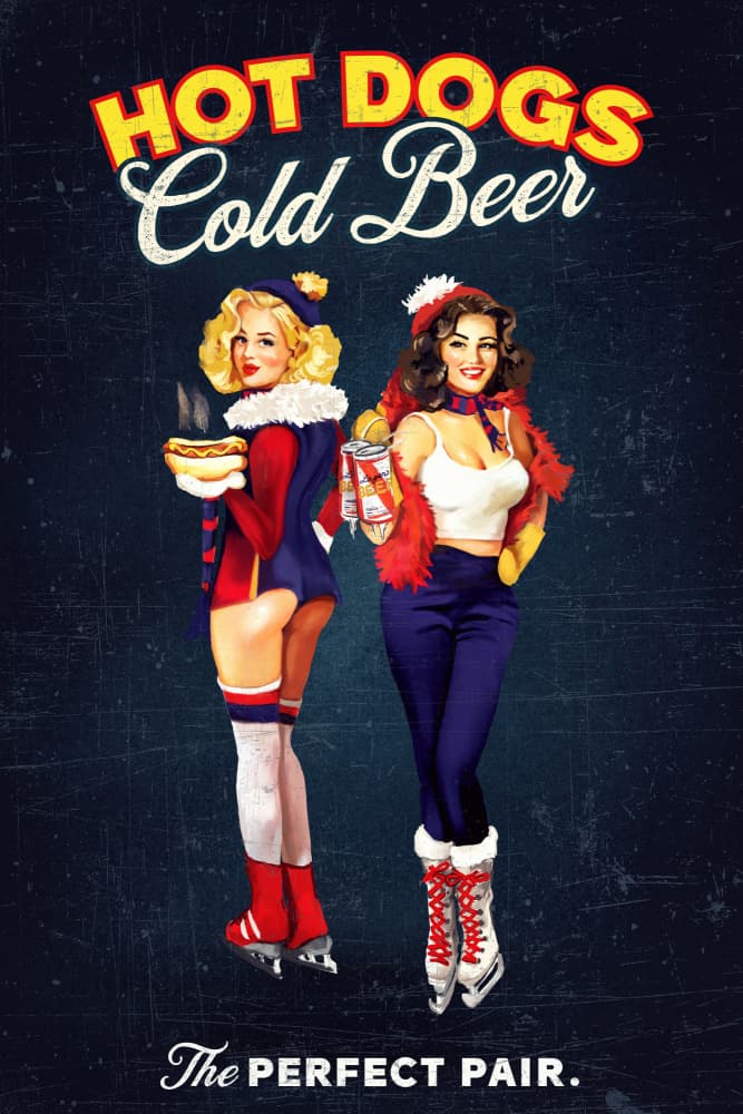 Hot Dogs &amp; Beer Pinup Skaters by The Whiskey Ginger — canvas wall art