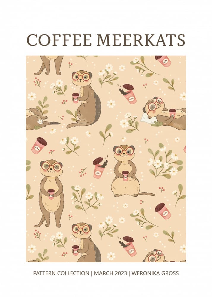 Coffee Meerkats Pattern by Weronika Gross — canvas wall art