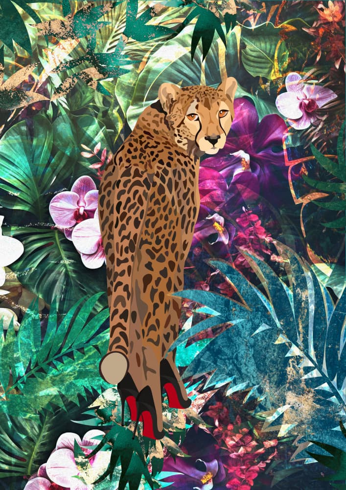 Cheetah In High Heels by Sarah Manovski — canvas wall art