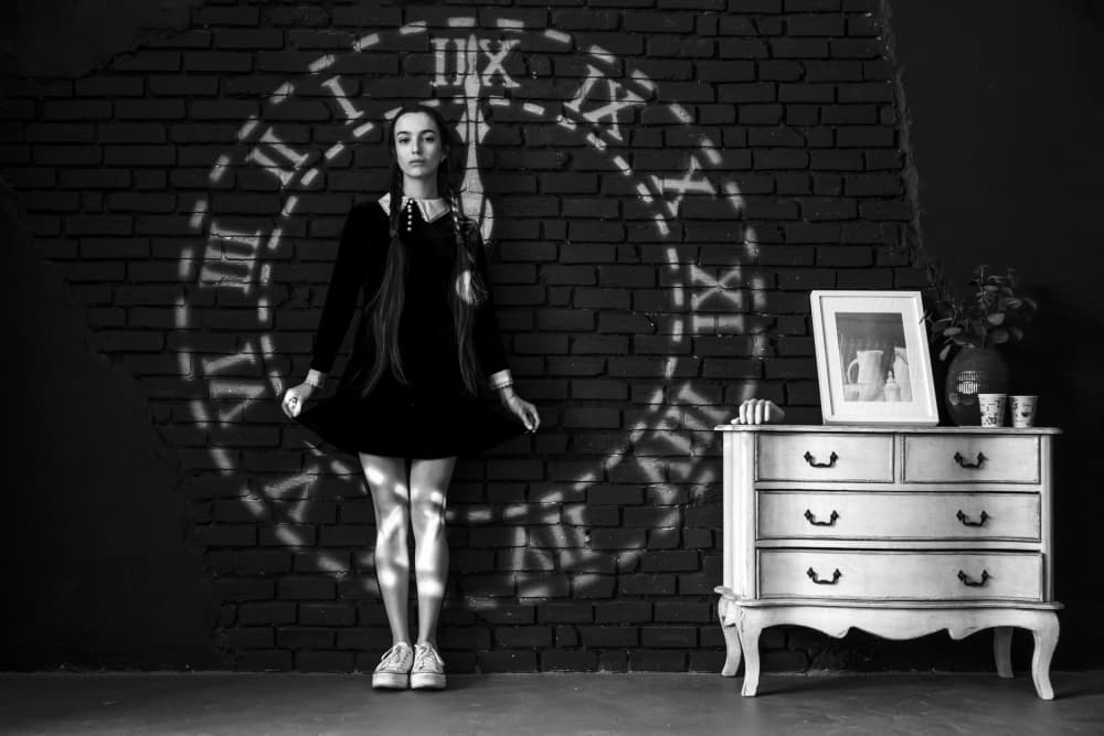 Woman and Clock Face by Shuki Laufer — canvas wall art
