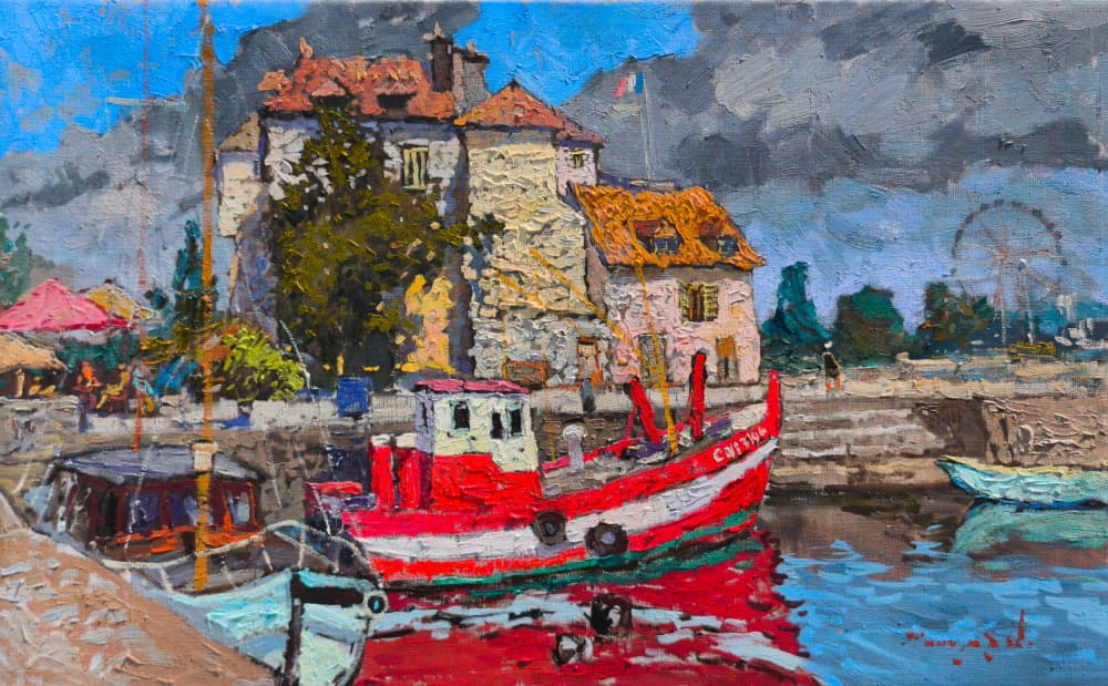 Colorful Harbor Fishing Boat by Alexander Shandor — canvas wall art