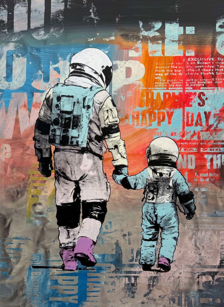 Astronauts Holding Hands by Микола Курилюк — canvas wall art