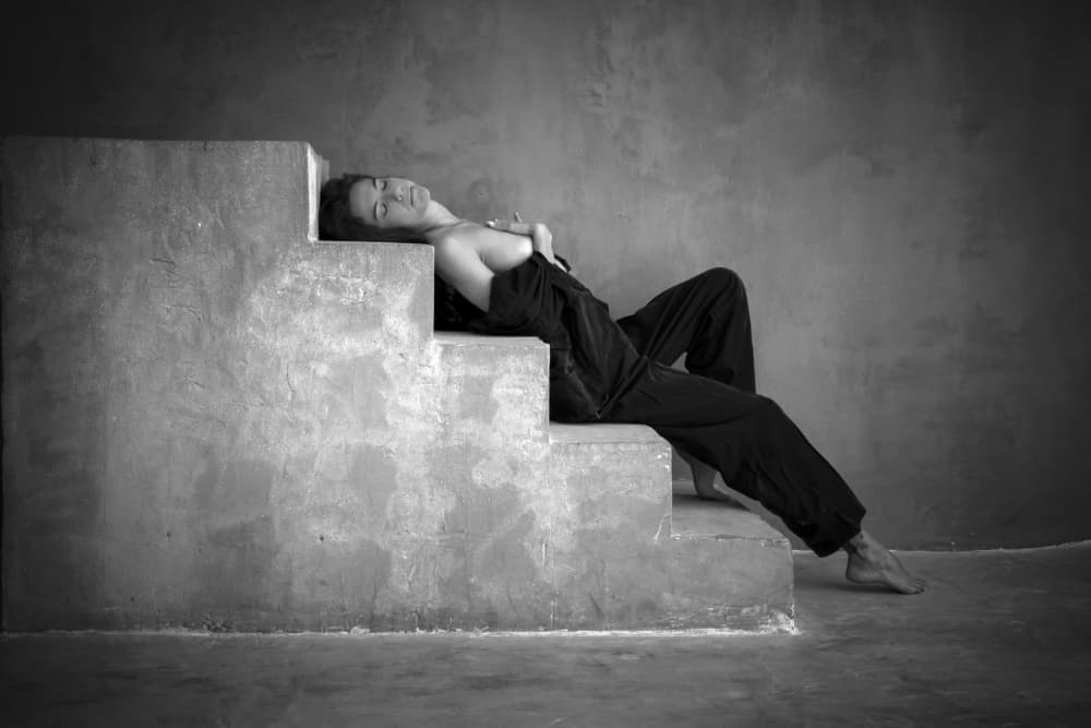 Peaceful Woman on Stairs by Shuki Laufer — canvas wall art