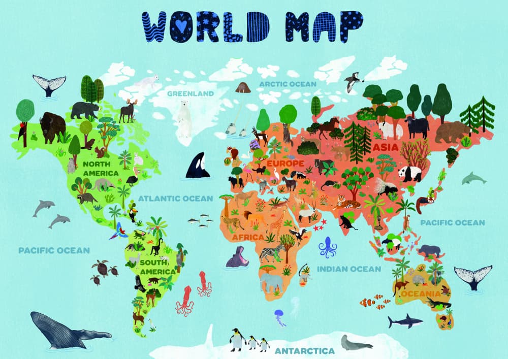 World map for kids by Jota de jai — canvas wall art