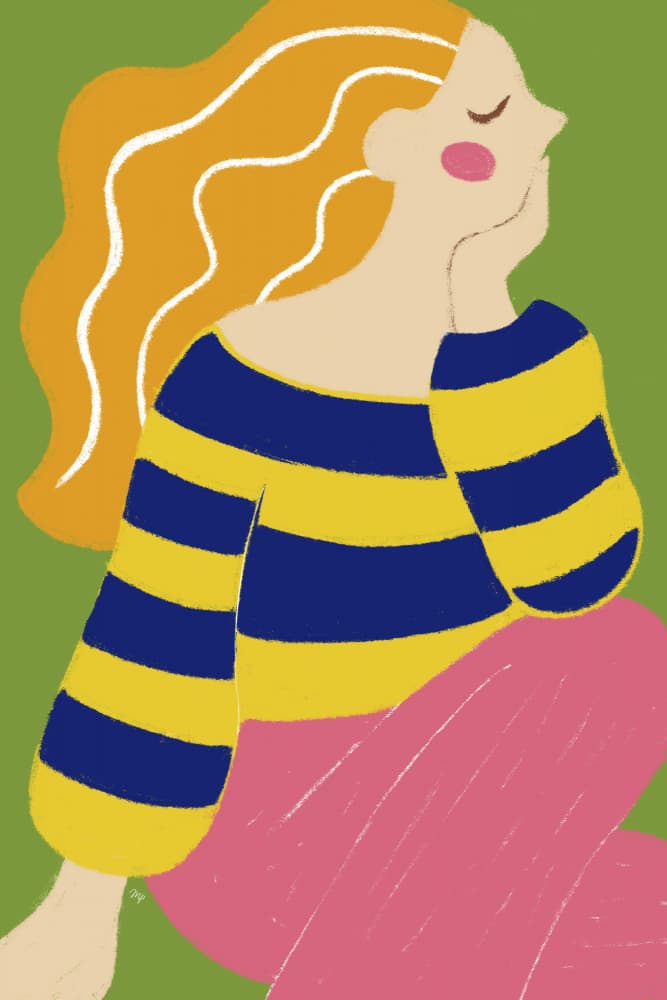 Pensive Striped Woman by Martina — canvas wall art
