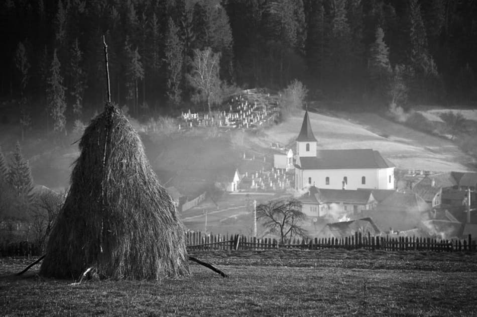 Haystack Morning Mist by Vlad Dumitrescu — canvas wall art