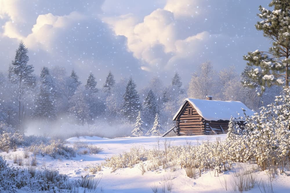 Peaceful Winter Cabin by Old Artists Studio IV — canvas wall art