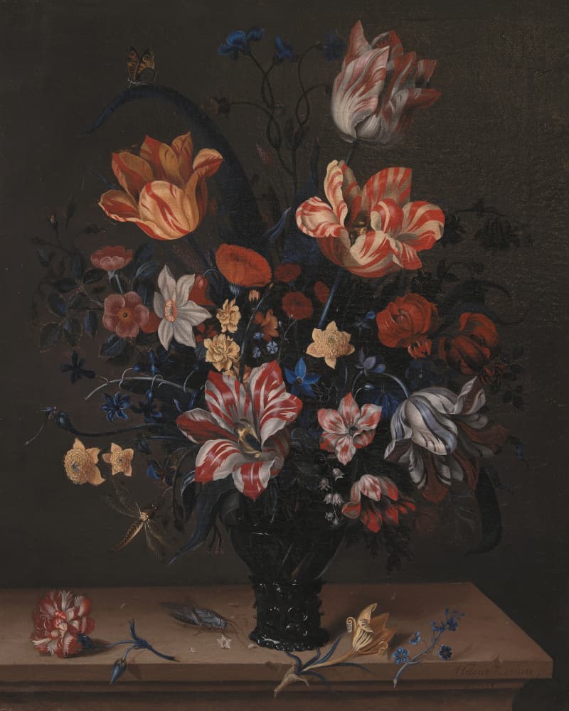 Tulips and Other Flowers In a Room by Old Artists — canvas wall art