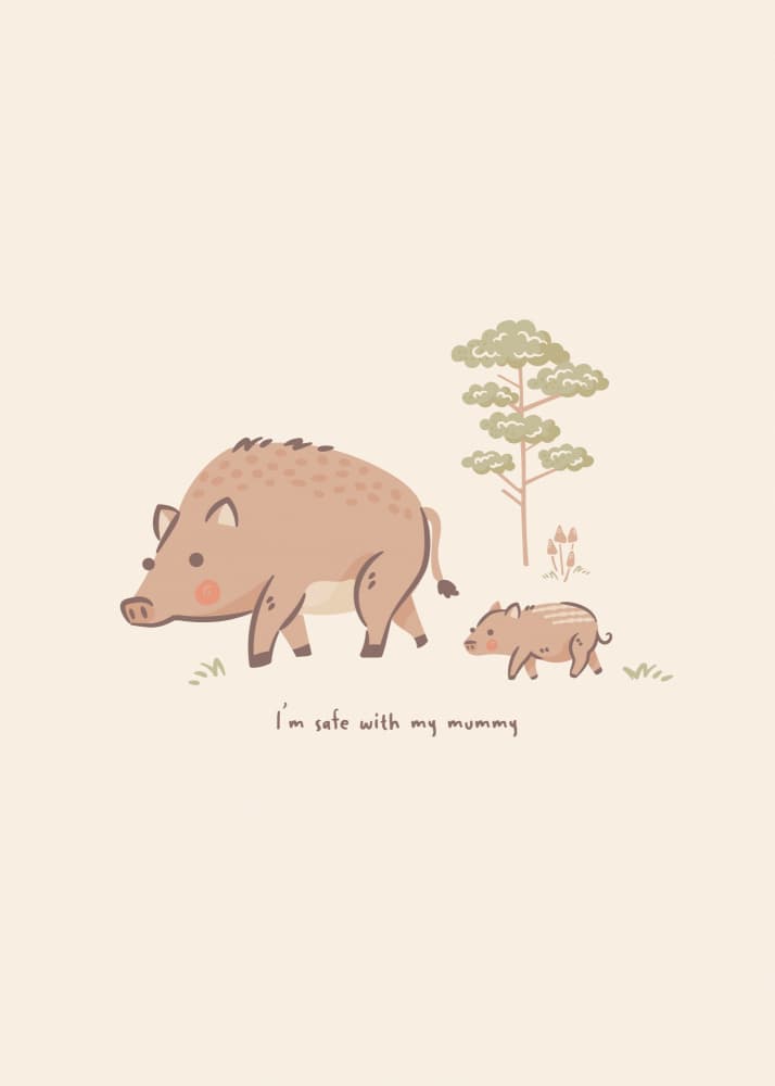 Safe With Mommy Boar by Weronika Gross — canvas wall art