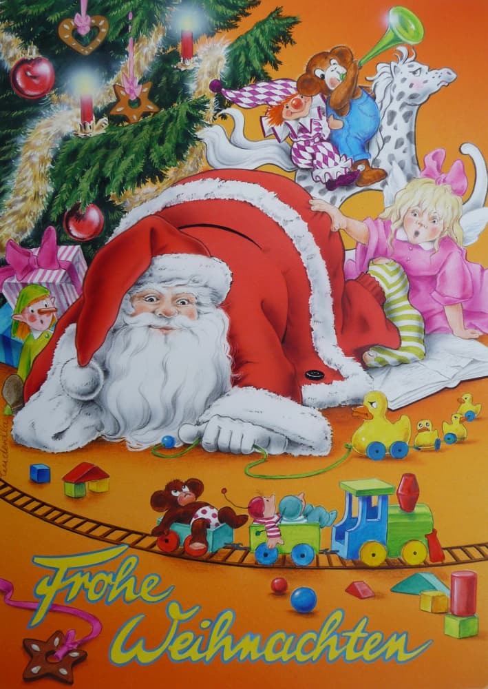 Jolly Santa and Toys by Renate Holzner — canvas wall art