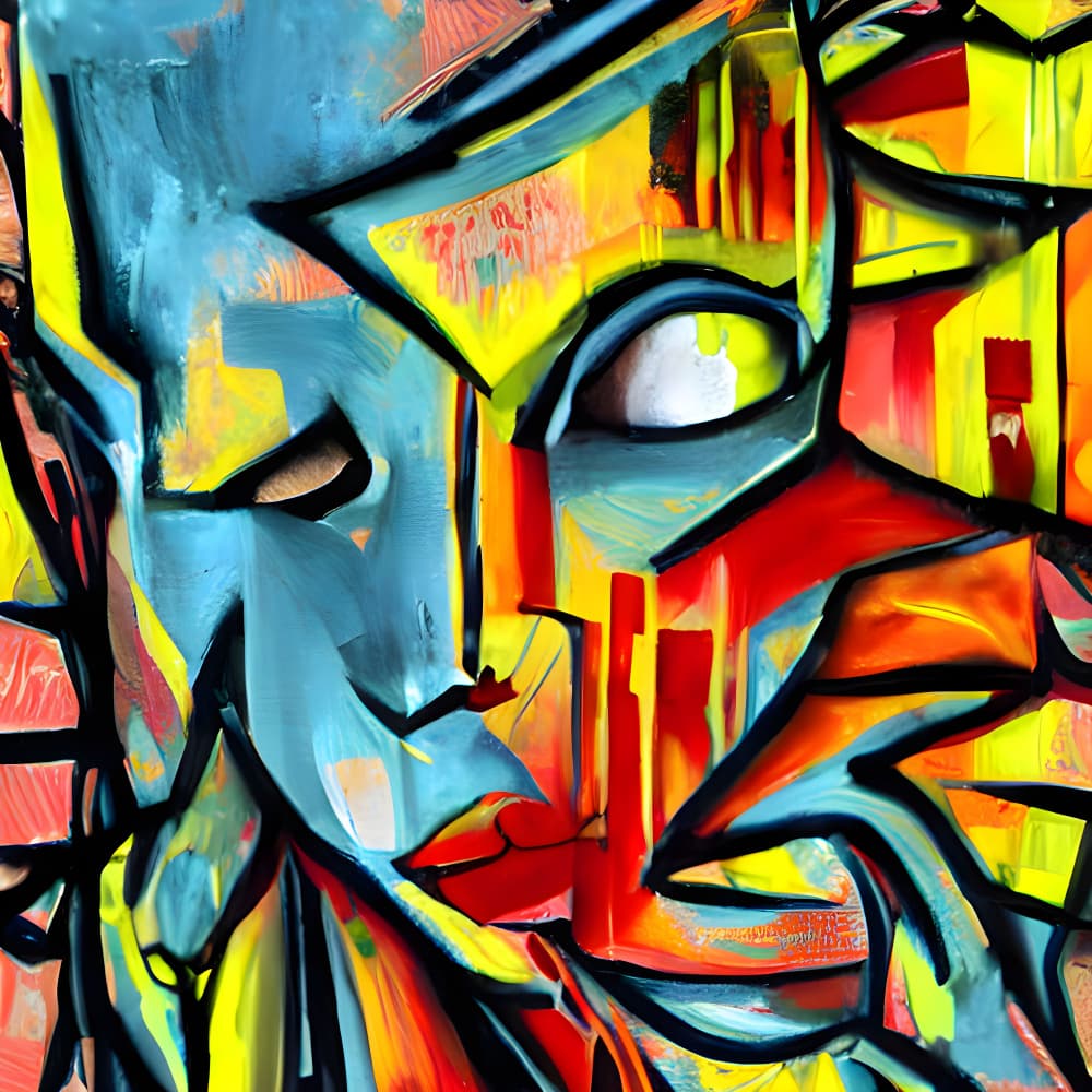 Vibrant Abstract Face by mnemonixART — canvas wall art