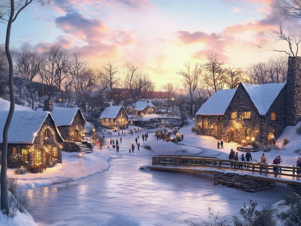 Cozy Winter Village Lights by Old Artists Studio IV — canvas wall art