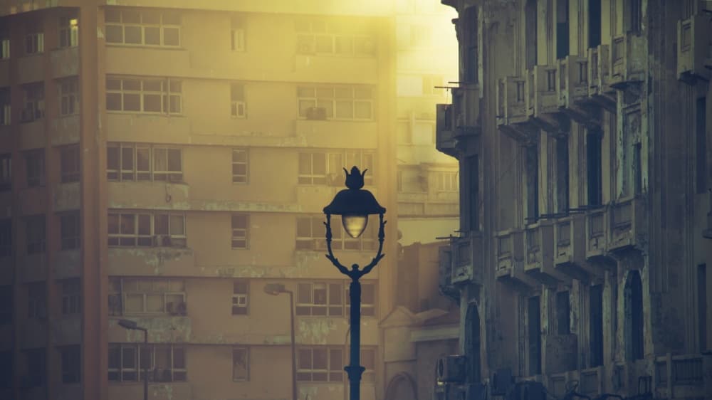 Hazy Golden City Street by Mohamed Fawzy Kutp — canvas wall art