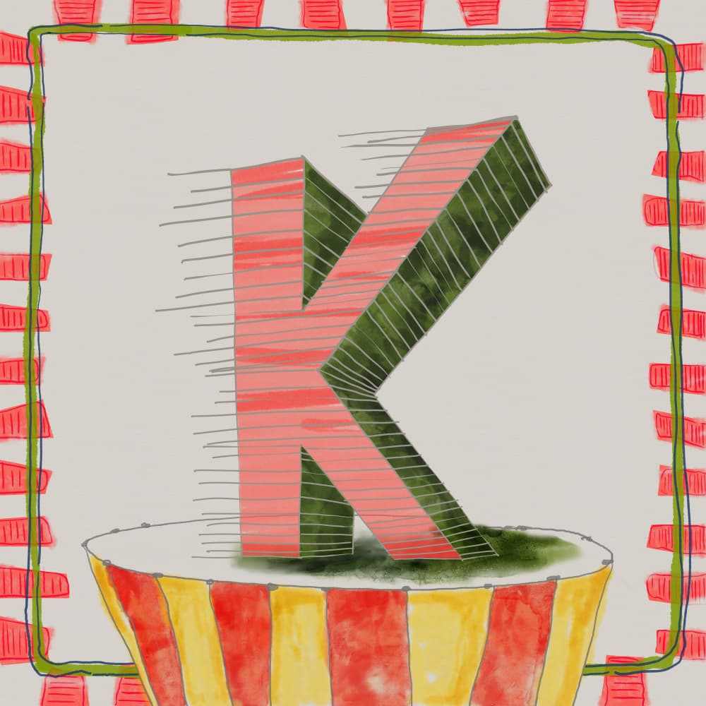 Colorful Striped Letter K by XHOZUCAN — canvas wall art